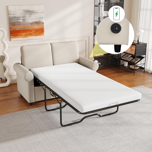 57.4" Pull Out Sofa Bed,Sleeper Sofa Bed with Premium Twin Size Mattress Pad,2-in-1 Pull Out Couch Bed with Two USB Ports for Living Room
