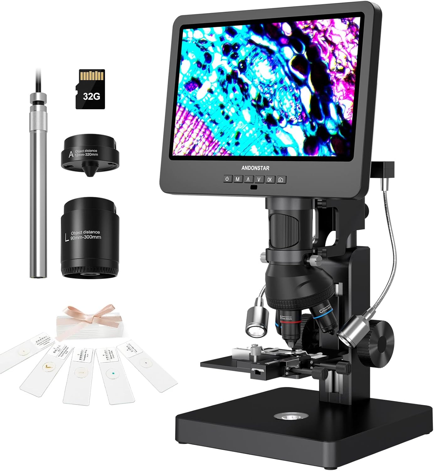 Andonstar AD269S 20X-5000X HDMI Digital Microscope with 10.1'' LCD Screen for Adults Kids, Home Lab Biological Microscope Kit with Microscope Slides
