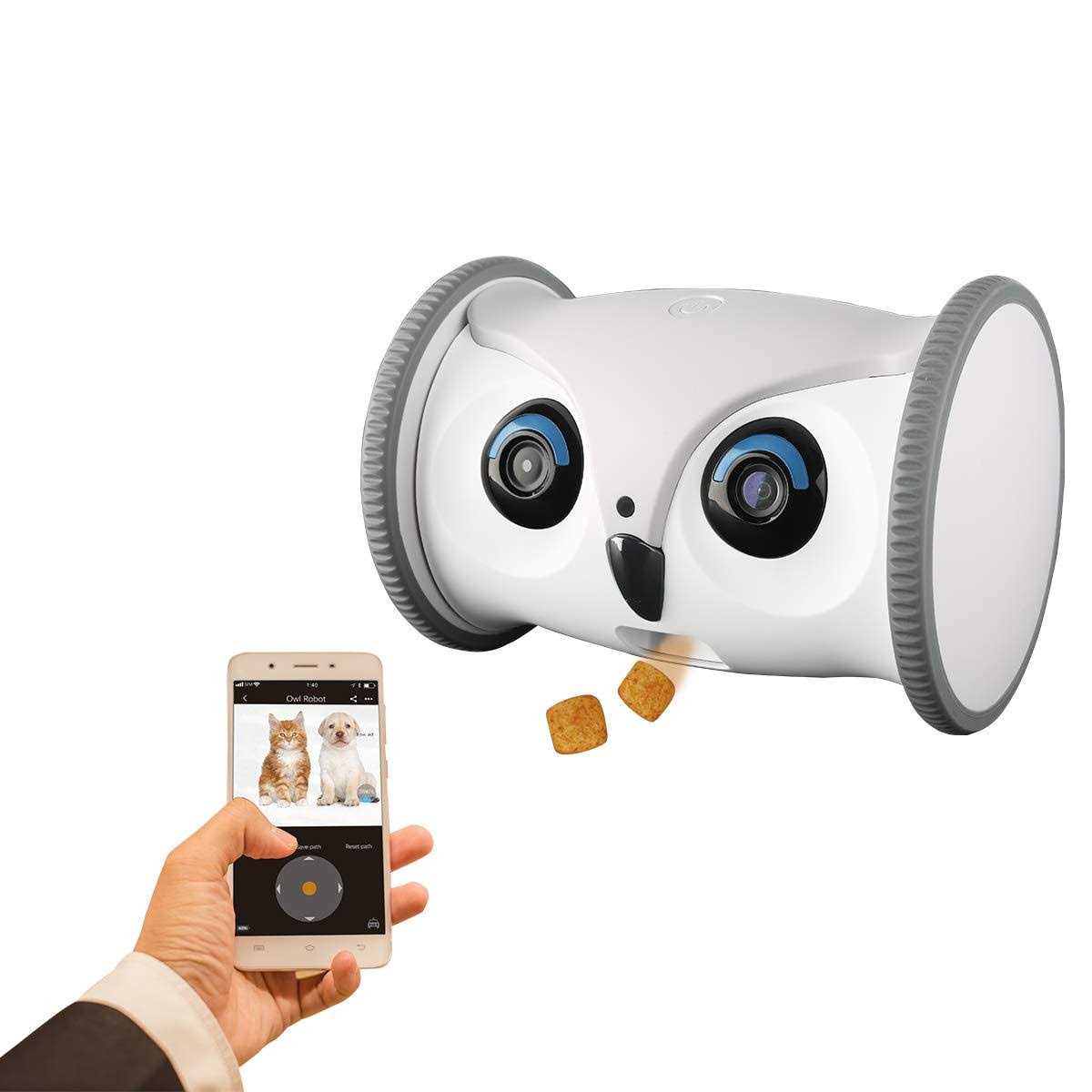 SKYMEE Owl Robot Movable Full HD Pet Camera with Treat Dispenser, Interactive Toy for Dogs and Cats - Pet Supplies online store