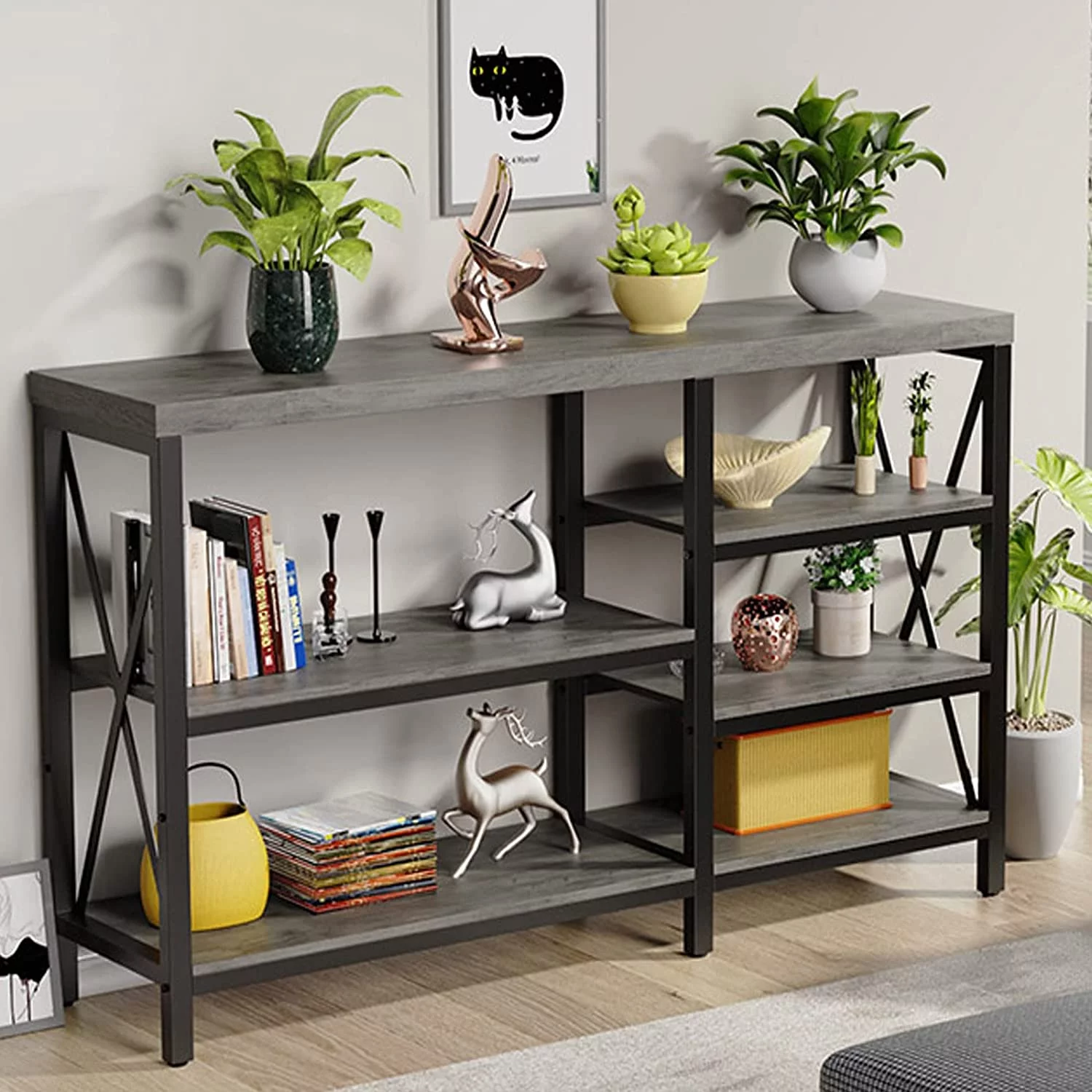 Duerer 5-Tier Console Table for Entryway, Industrial Sofa Table Narrow Storage Shelves for Living Room, Hallway, Gray