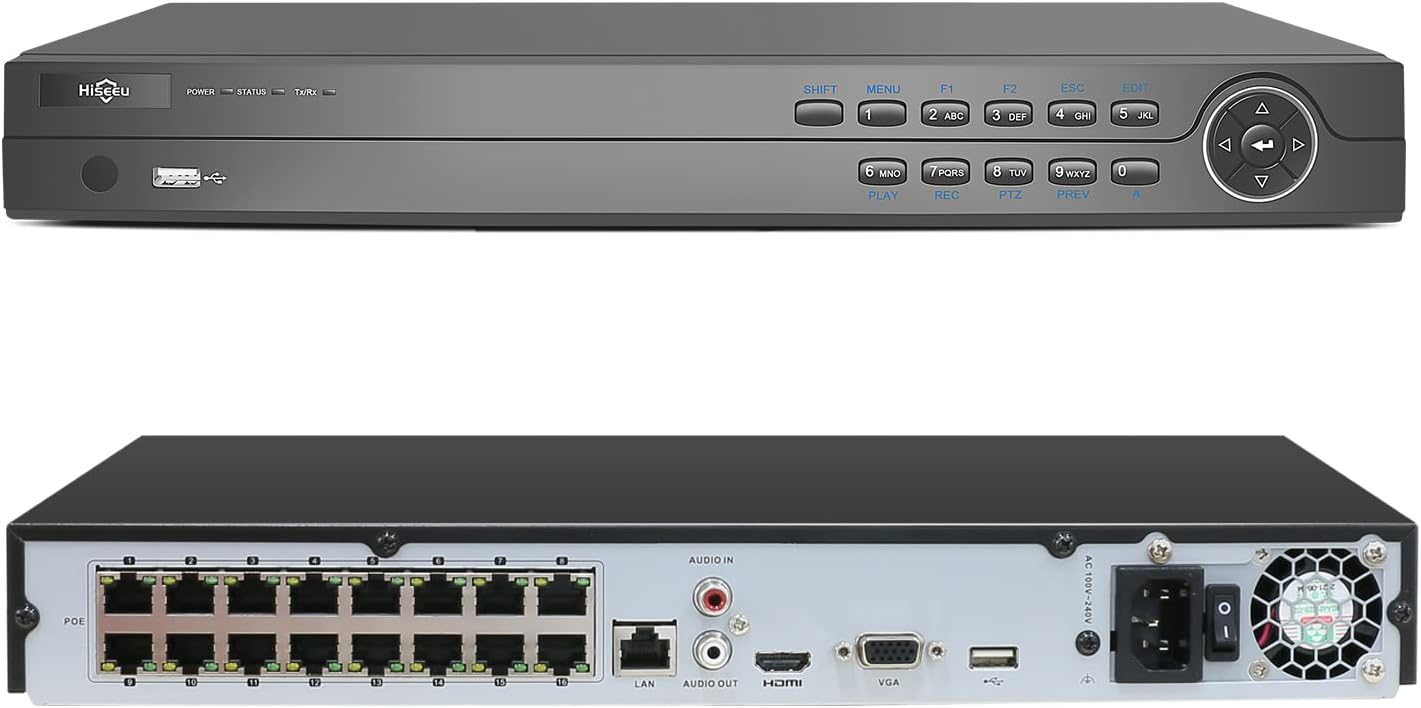Hiseeu 4K 16CH PoE NVR, 8MP 16 Port Ultra HD Network Video Recorder,PoE Home Surveillance NVR for 4K/5MP/4MP/1080P IP Network Security Camera