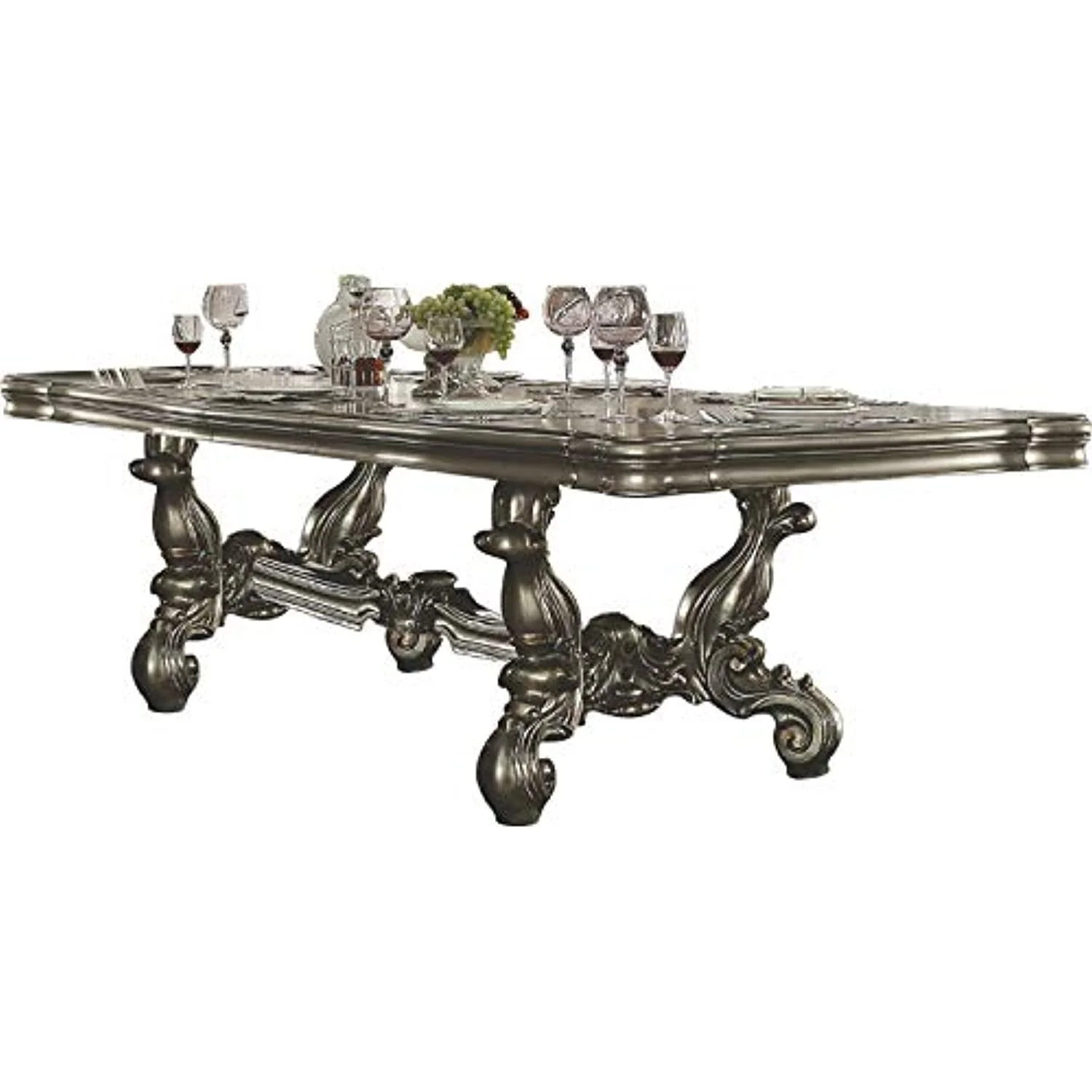ACME  2 Piece 136 in. Rectangular Versailles Dining Table - Antique Platinum