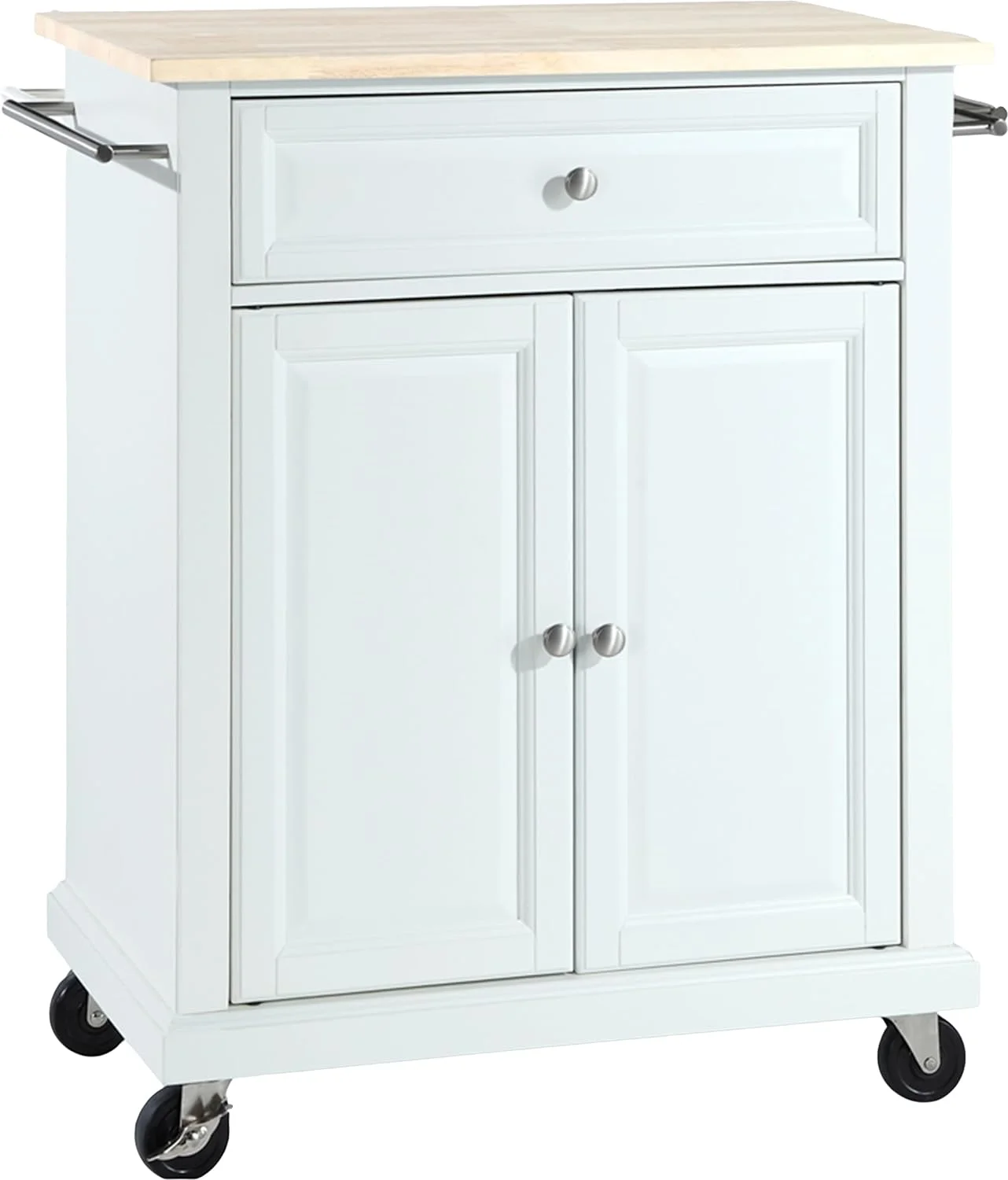 Compact Kitchen Island With Natural Wood Top, White