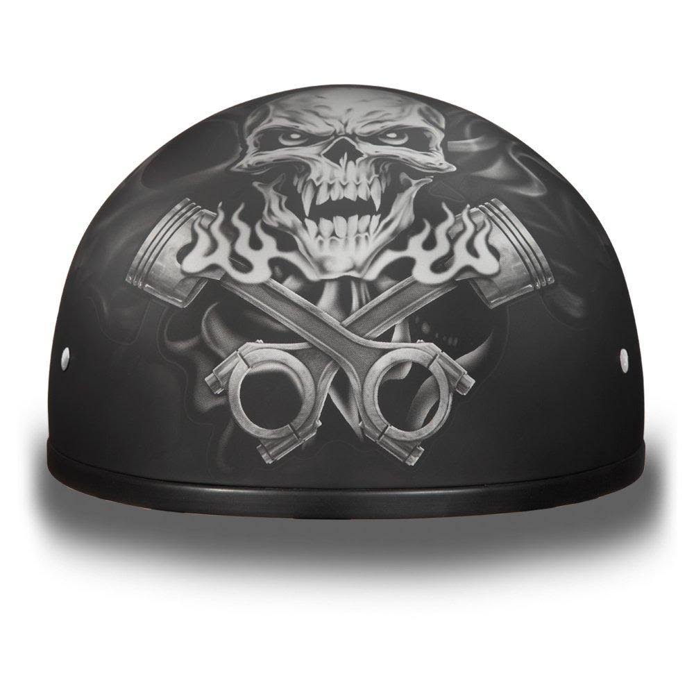 Daytona Helmets Motorcycle Half Helmet Skull Cap- Pistons Skull 100% Dot Approved