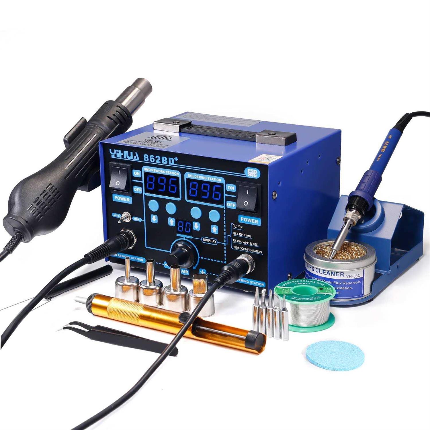 YIHUA 862BD+ SMD ESD Safe 2 in 1 Soldering Iron Hot Air Rework Station - Shop Hardware Tools Online Store