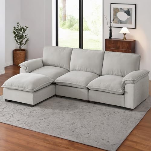 Cloud Couch Sectional for Living Room L Shaped Couch Modular Sectional Sofa Chenille Fabric for Apartment Ivory Beige