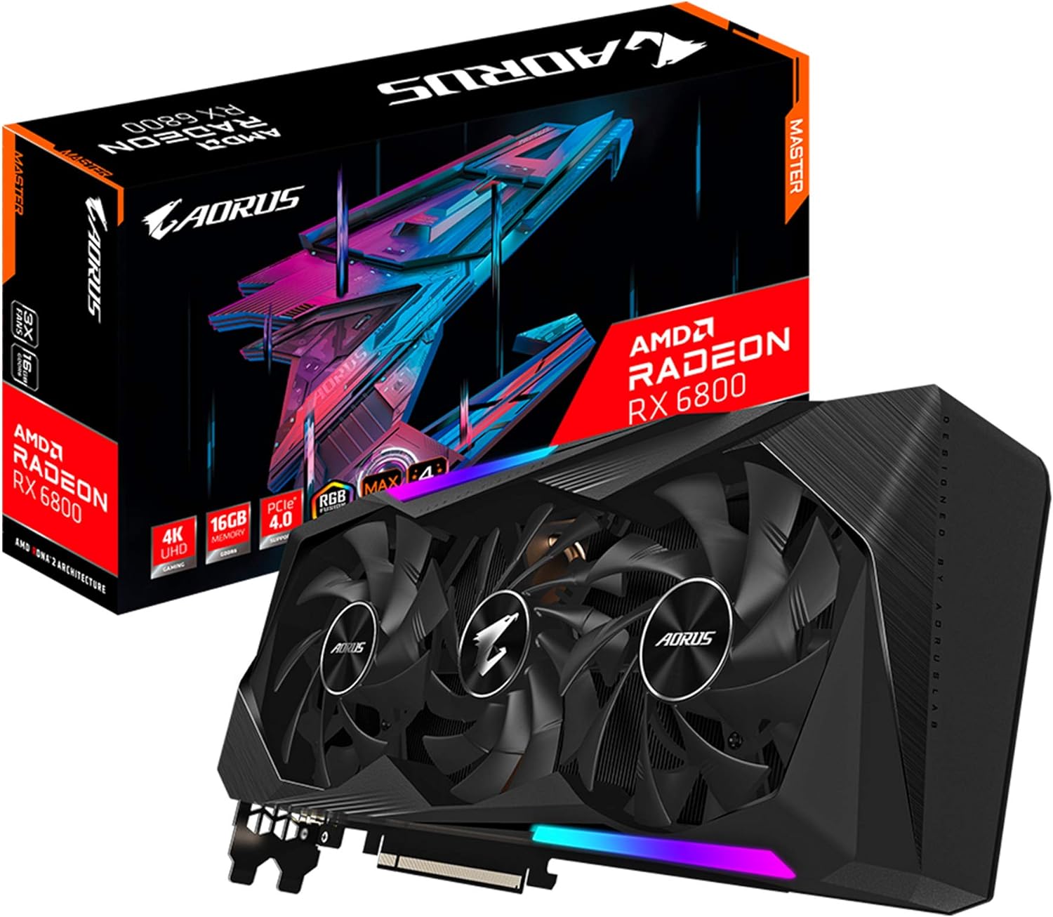 AORUS Radeon RX 6800 Master 16G Graphics Card, MAX-Covered Cooling, 16GB 256-bit GDDR6, GV-R68AORUS M-16GD Video Card