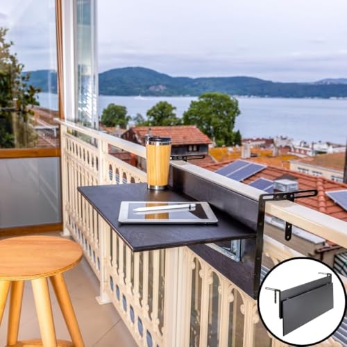 Balcony Bar Table for Railings, Outdoor Folding Deck Rail Table for Patio, Balcony Hanging Desk for Many Railings Compatible