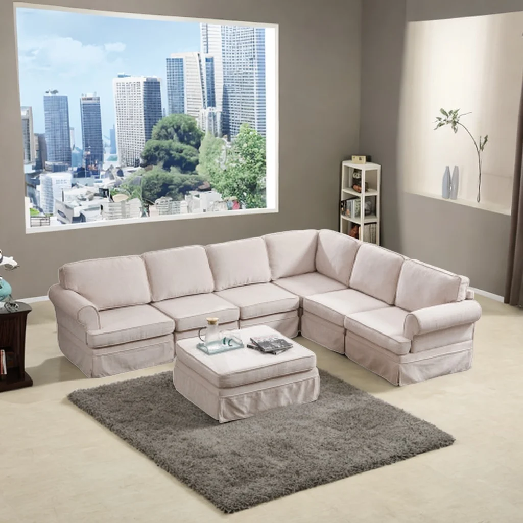 108.6" Fabric Upholstered Modular Sofa Collection, Modular Customizable,Sectional Couch with Removable Ottoman for Living Room (Beige)