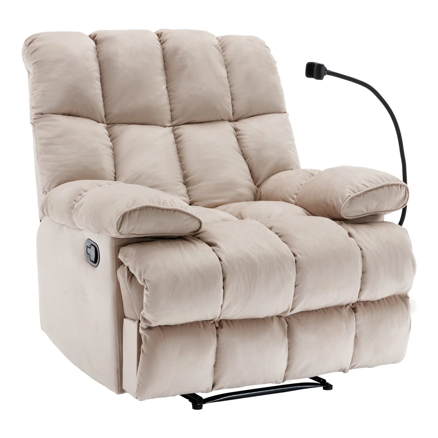 hzlagm Home Oversized Velvet Manual Chair Recliner Overstuffed Arms and Back for Home Theater Living Room Beige - Radiant Selections