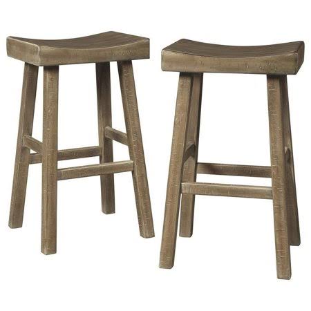 31 inch Wooden Saddle Stool with Angular Legs, Set of 2, Brown by Casagear Home - Brown / 31 H x 13 W x 18 L Inches / Wood, Men'