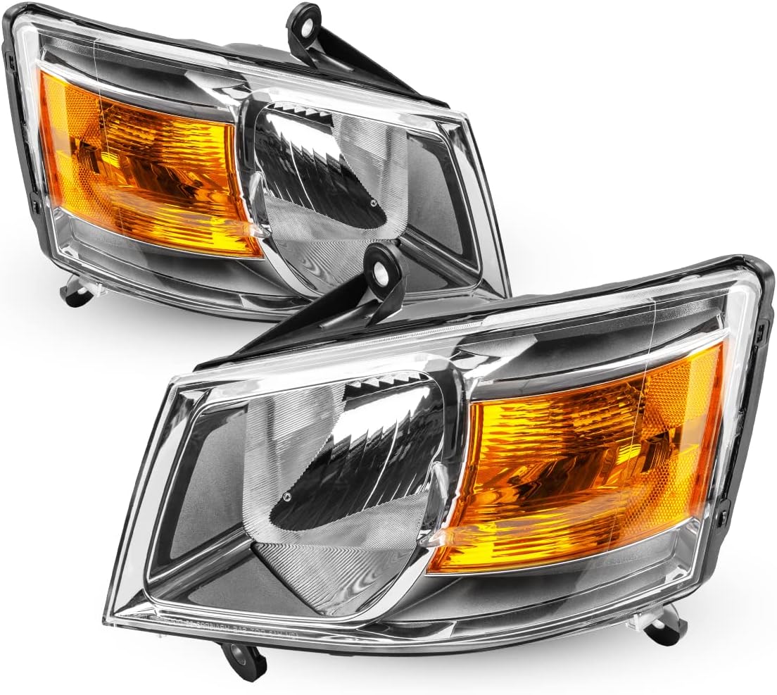 Torchbeam Headlight Assembly for 2008-2010 Caravan Headlights Chrome Housing Amber Reflector Clear Lens Passenger and Driver Side
