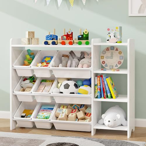 MallBest 4-Tier Kids' Toy Storage Organizer Shelf - 100% Solid Wood