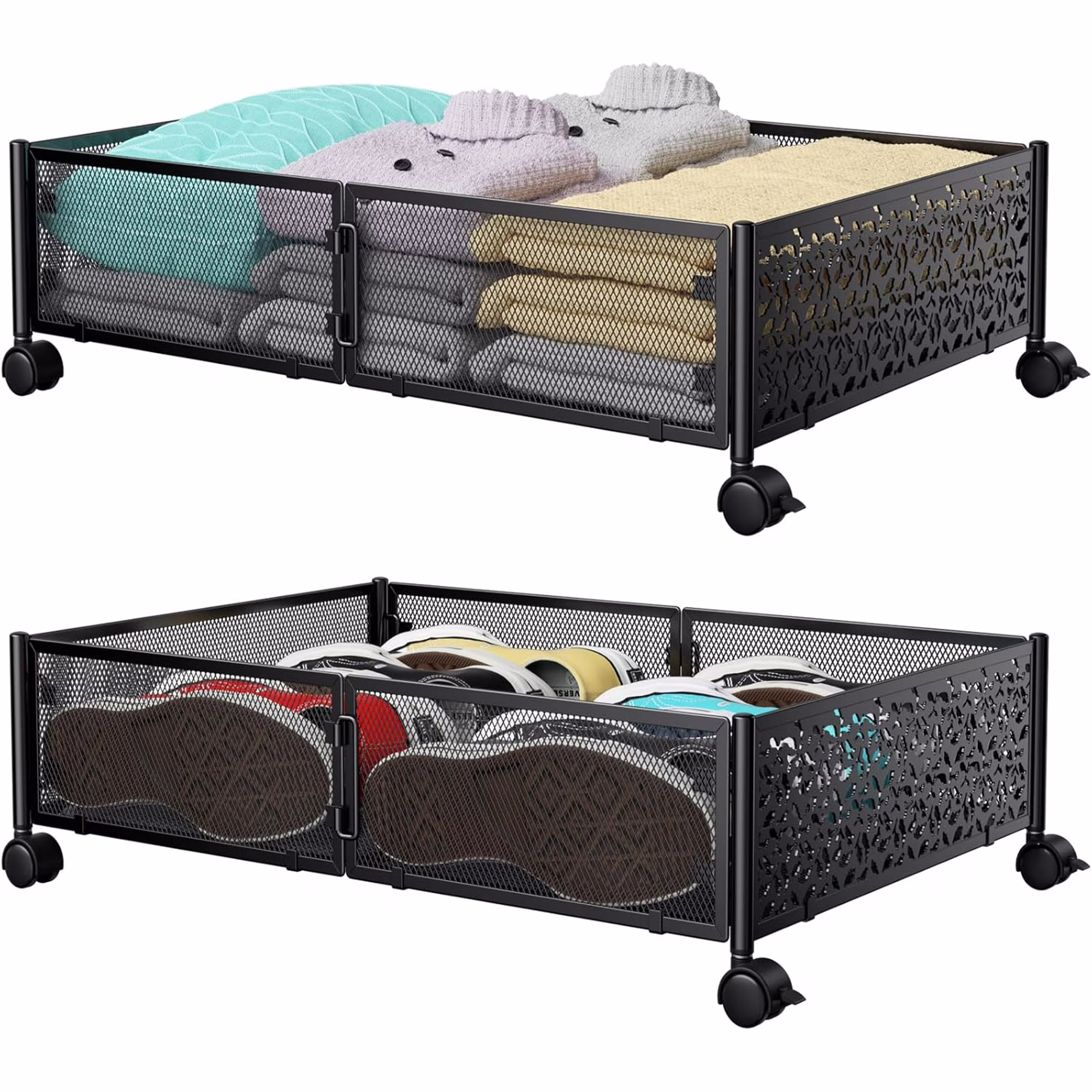 Under Bed Storage Containers with Wheels, Under Bed Shoe Storage Organizer Drawer
