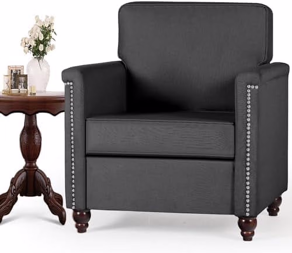 GEROBOOM Modern Living Room Chairs  Upholstered Linen Accent Chair  Mid Century Arm Chairs with  Design  Comfy Club Chair for Bedroom  Small Spaces