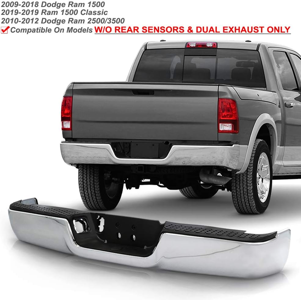 ACANII - For 2009-2018 Dodge Ram 1500 10-12 Ram 2500 3500 Truck Pickup Complete Chrome Steel Rear Step Bumper Assembly