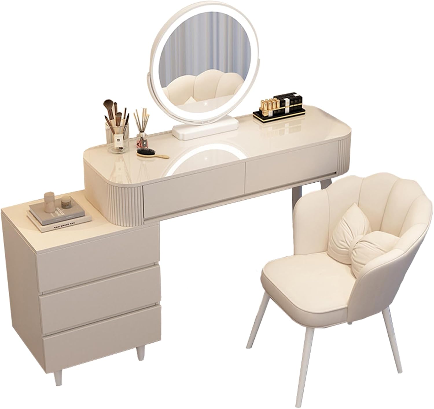 Scalable Modern Style Makeup Vanity Table with Lighted Mirror, 3 Lighting Modes Adjustable