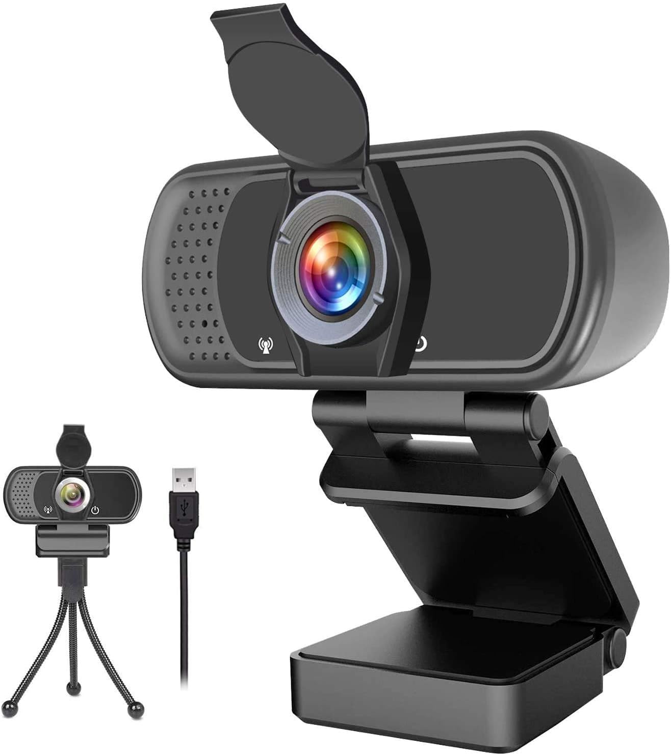 1080p Webcam with Microphone,Wide Angle Web Camera with Privacy Cover,USB External Camera for Computer Monitor Laptop Desktop PC Mac