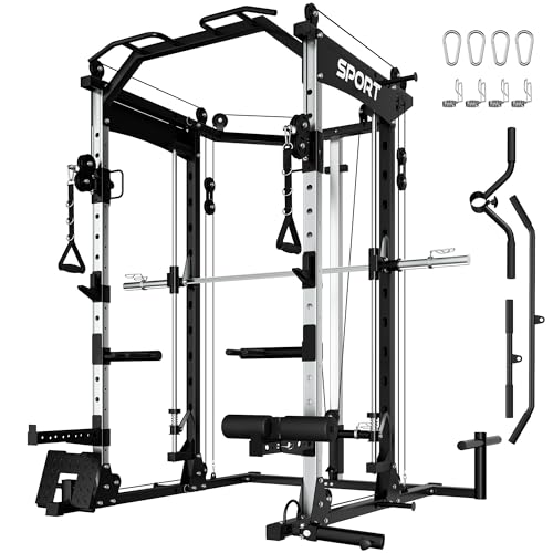 Smith Machine for Home Gym, 2200LBS Capacity Heavy Duty Power Cage with Cable Crossover System
