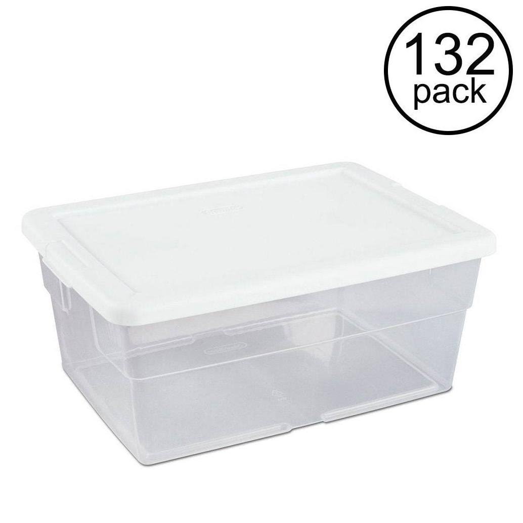 Sterilite 16 Quart Clear Plastic Stacking Storage Container Box (132 Pack)