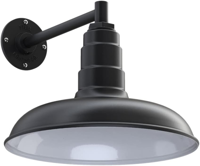 Steel Lighting Co. Topanga Barn Light | Dusk to Dawn Sensor | Outdoor Wall Mounted | 14 inch Dome | 11 inch Gooseneck | Farmhouse Garage Light Made