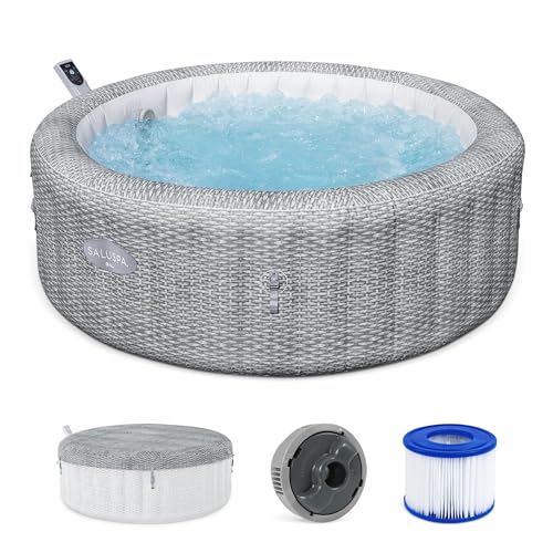 Bestway SaluSpa St Moritz Large Round AirJet 7 Person Inflatable Hot Tub Portable Outdoor Spa with 180 Soothing AirJets and Cover, Brown