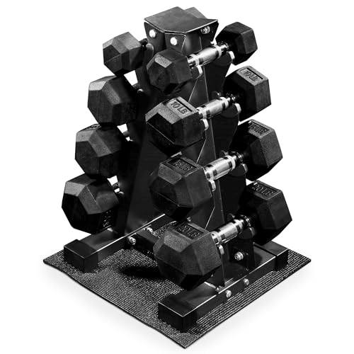 BalanceFrom Rubber Coated Hex Dumbbell Weight Set with Storage Rack, 100LB or 150LB or 200LB Set, 5-20 lbs or 5-25 lbs or 10-30 lbs Pairs