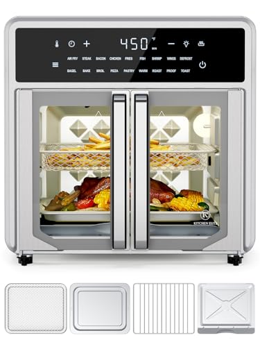 Air Fryer French Door Oven,15.8 Qt Toaster Oven Countertop Combo,18 Presets & 1 Preheat & Light, Airfryer Basket,Wire Rack,Baking Pan,Crumb Tray