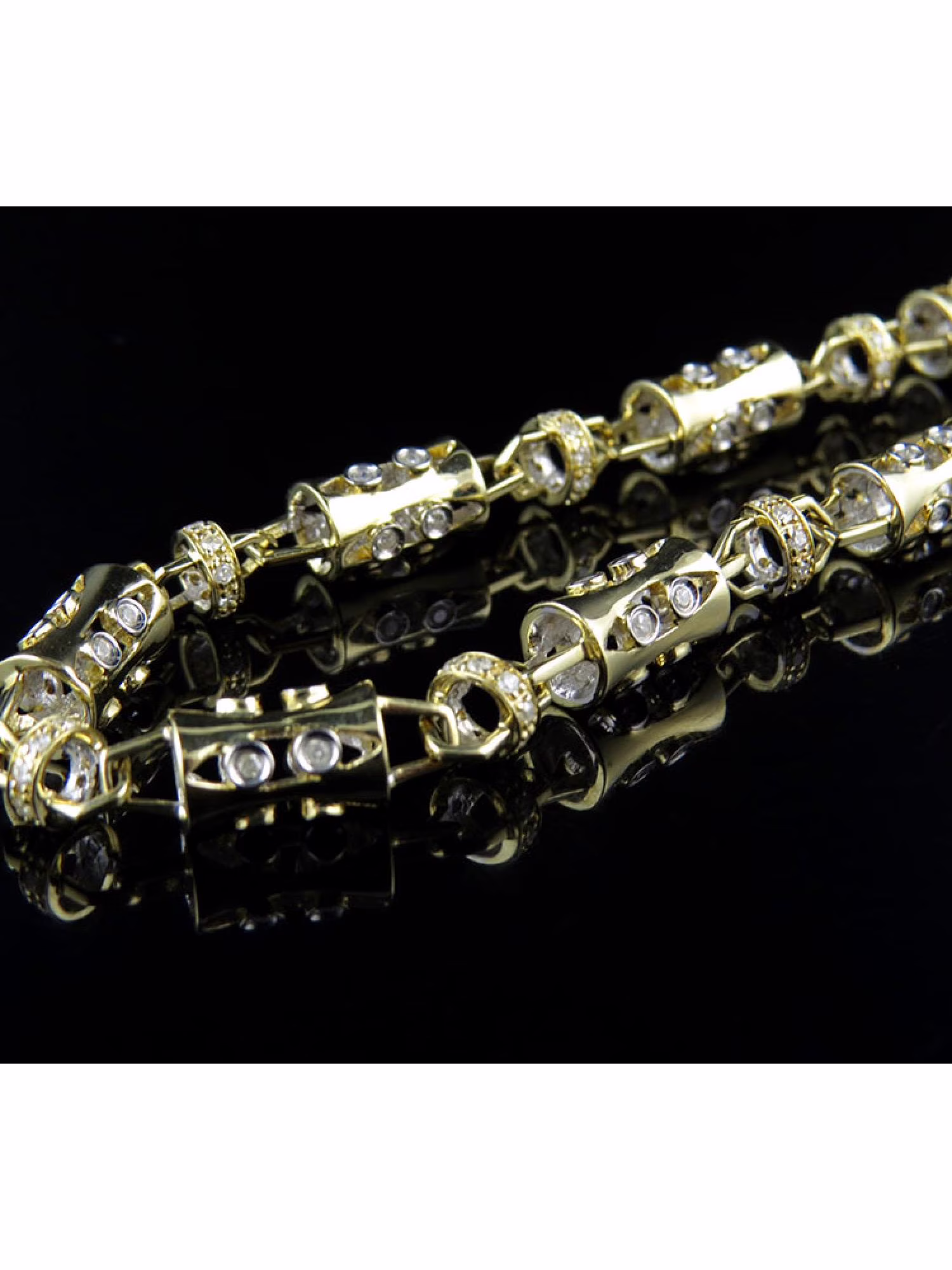 Mens 14k Yellow Gold Bullett Link 6.5 MM Real Diamond Chain Necklace 7 ct 30"