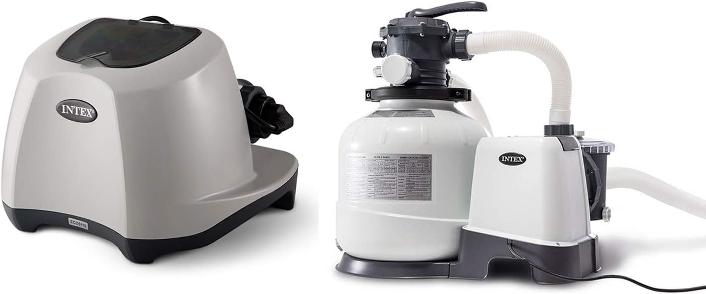 INTEX Above Ground Swimming Pool Krystal Clear Salt Chlorine Generator System with Control Panel & 2800 GPH Sand Filter Pump with Automatic Timer Set