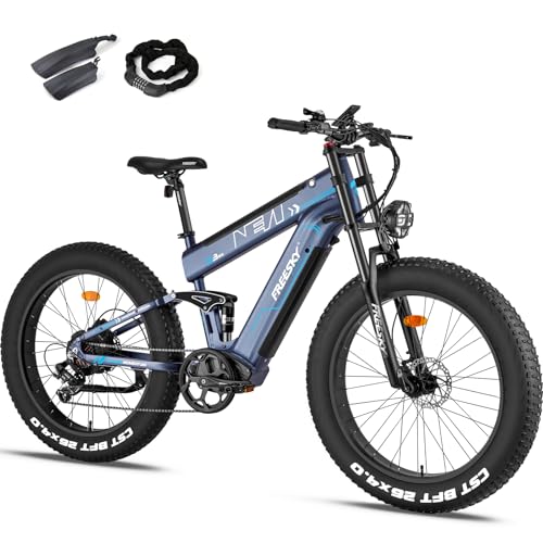 FREESKY 2024 Upgraded 𝐃𝐮𝐚𝐥 𝐁𝐚𝐭𝐭𝐞𝐫𝐲 48V 𝟑𝟐𝐀𝐇 𝟏𝟔𝟎𝟎𝐖 BAFANG Motor 145 Miles Long Range Electric Bike for Adults 35MPH+ 26" Fat Tire Full Suspension E