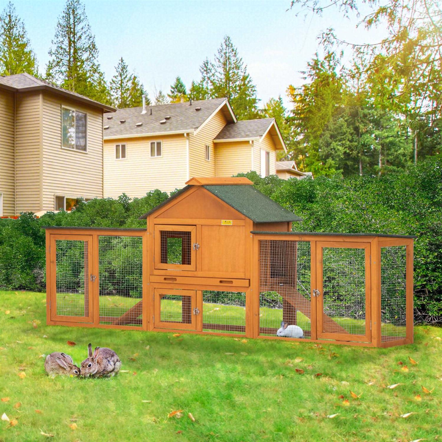 Coziwow82L Extra-Large Wooden Rabbit Cage With Double Runs - Pet Supplies online store
