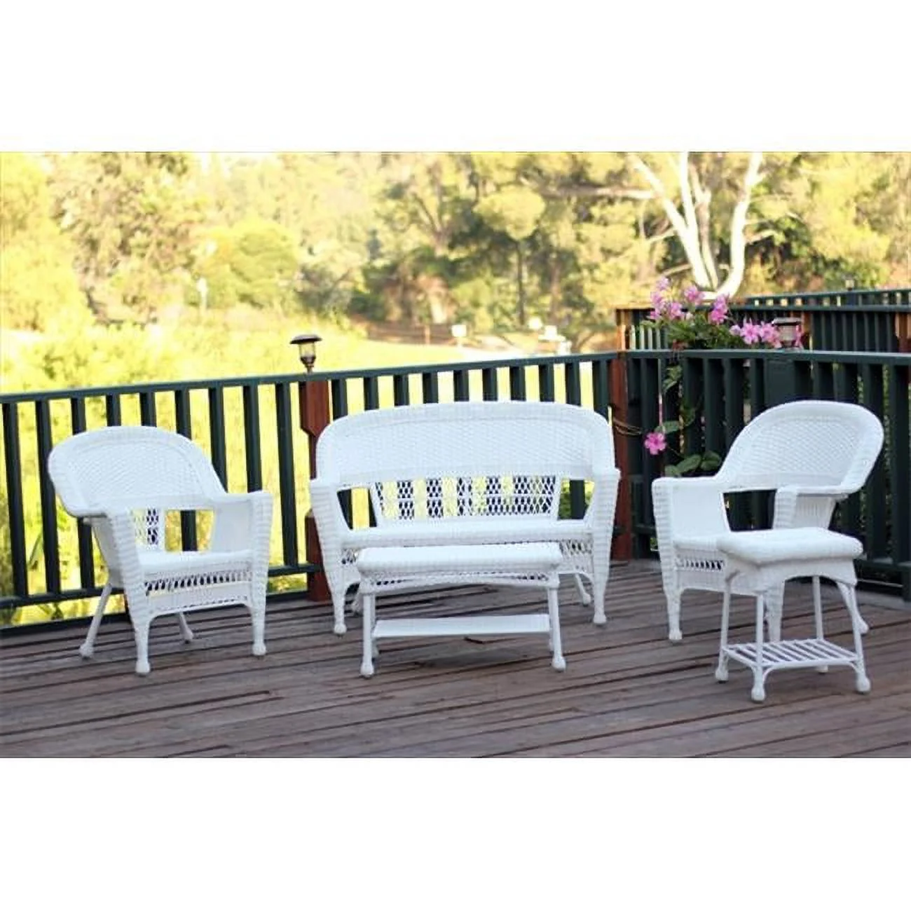 Jeco W00206-G-OT 5 Piece White Wicker Conversation Set - Curated Treasures Market