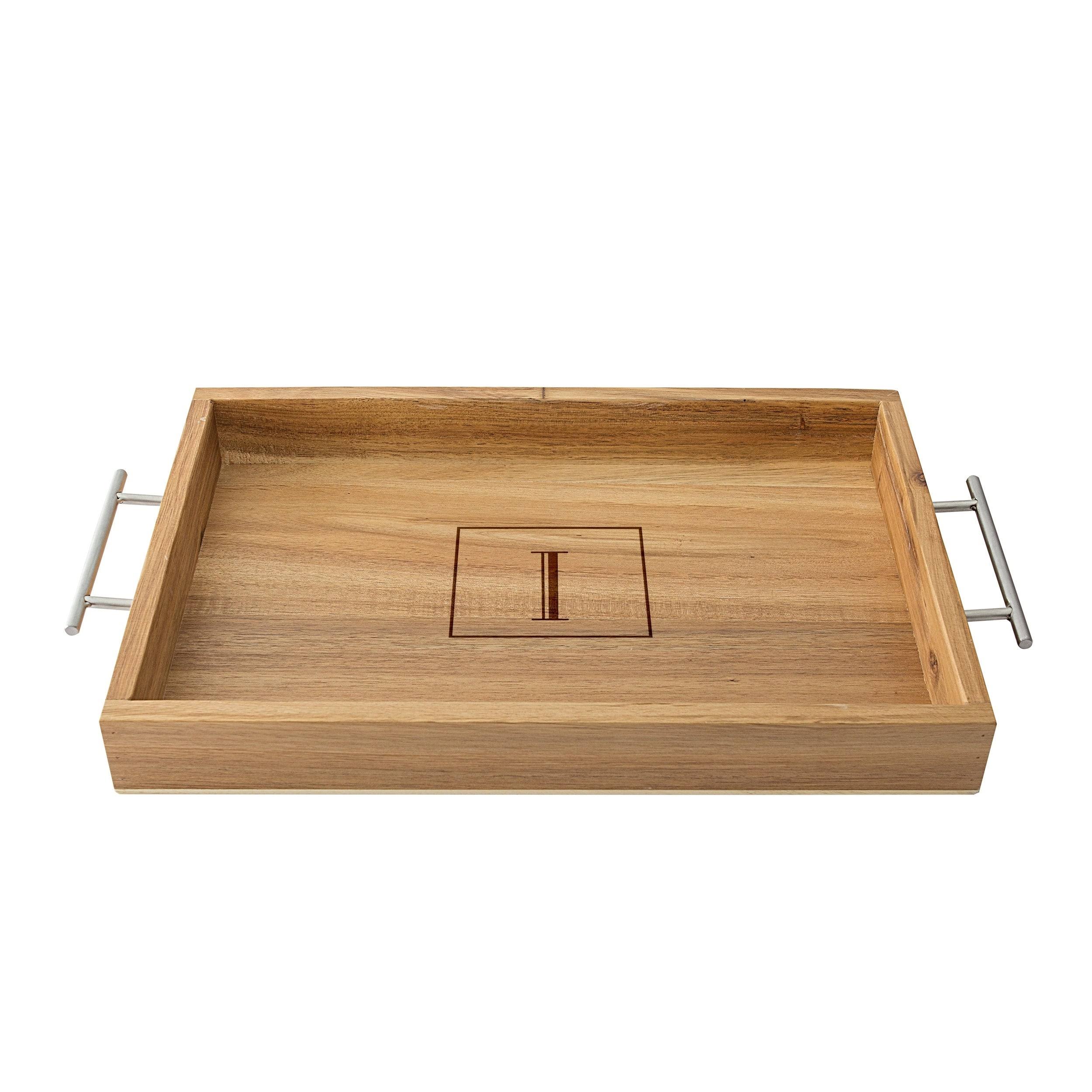 Cathy&s Concepts Personalized Acacia Tray with Metal Handles - I