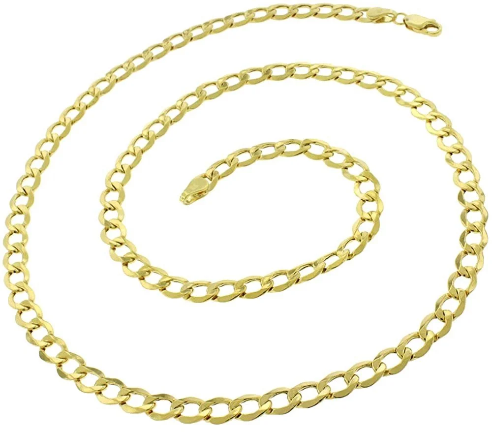 10K Yellow Gold 5.5mm Hollow Cuban Chain, FREE Microfiber Cloth, Curb Link Mens Womens Necklace, Giorgio Bergamo