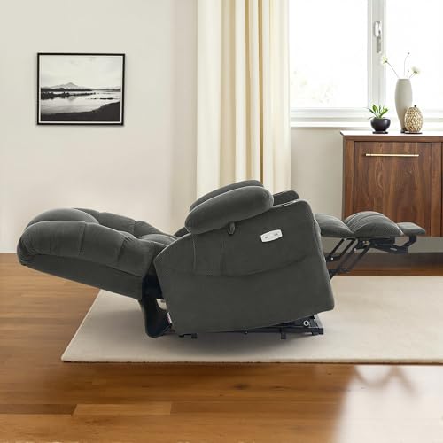 MCombo Large Triple Motor Power Lift Recliner Chair with Massage and Dual Heating, Adjustable Headrest for Tall Elderly People, Fabric 7634 (Grey