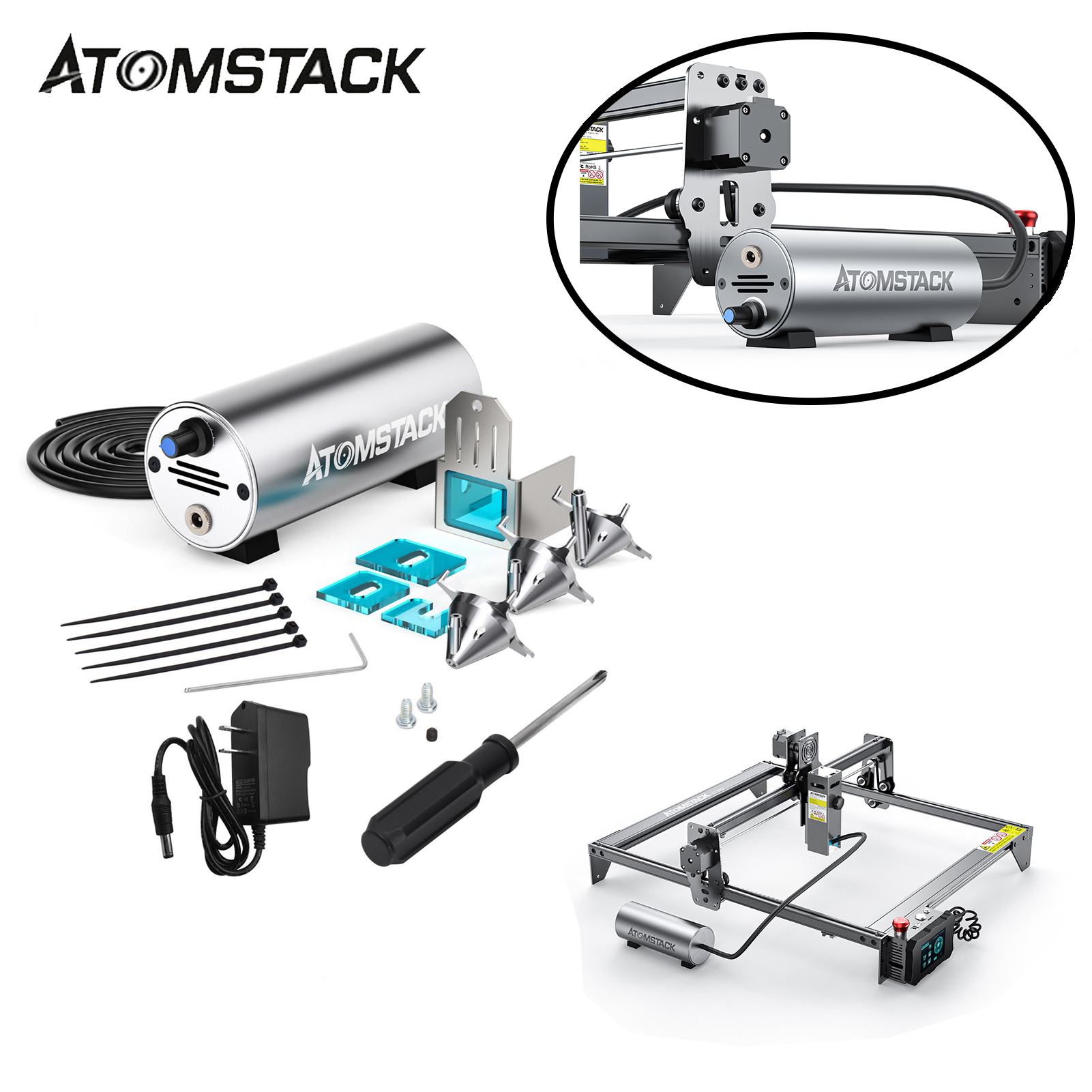 ATOMSTACK Air Airflow Assist Kit Air Assist System for La/ser Engraver Engraving Machine (US)