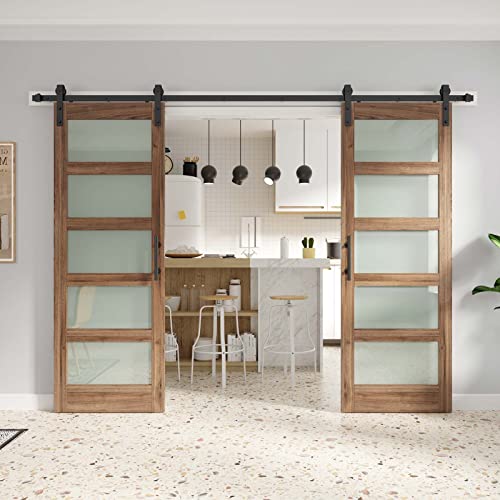 Fredbeck Double Glass Barn Doors 32inx80in 64inch Door Brown