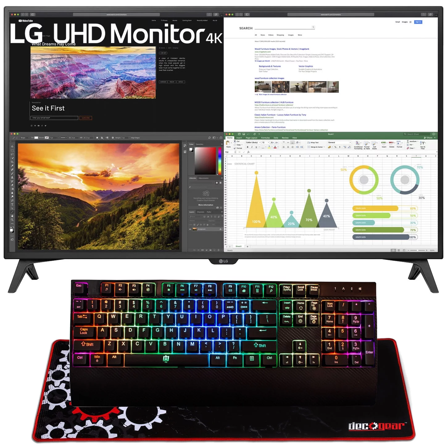 LG 43UN700T-B 43" 4K 3840x2160 IPS HDR 10 Monitor with Deco Gear Gaming Bundle - Curated Treasures Market