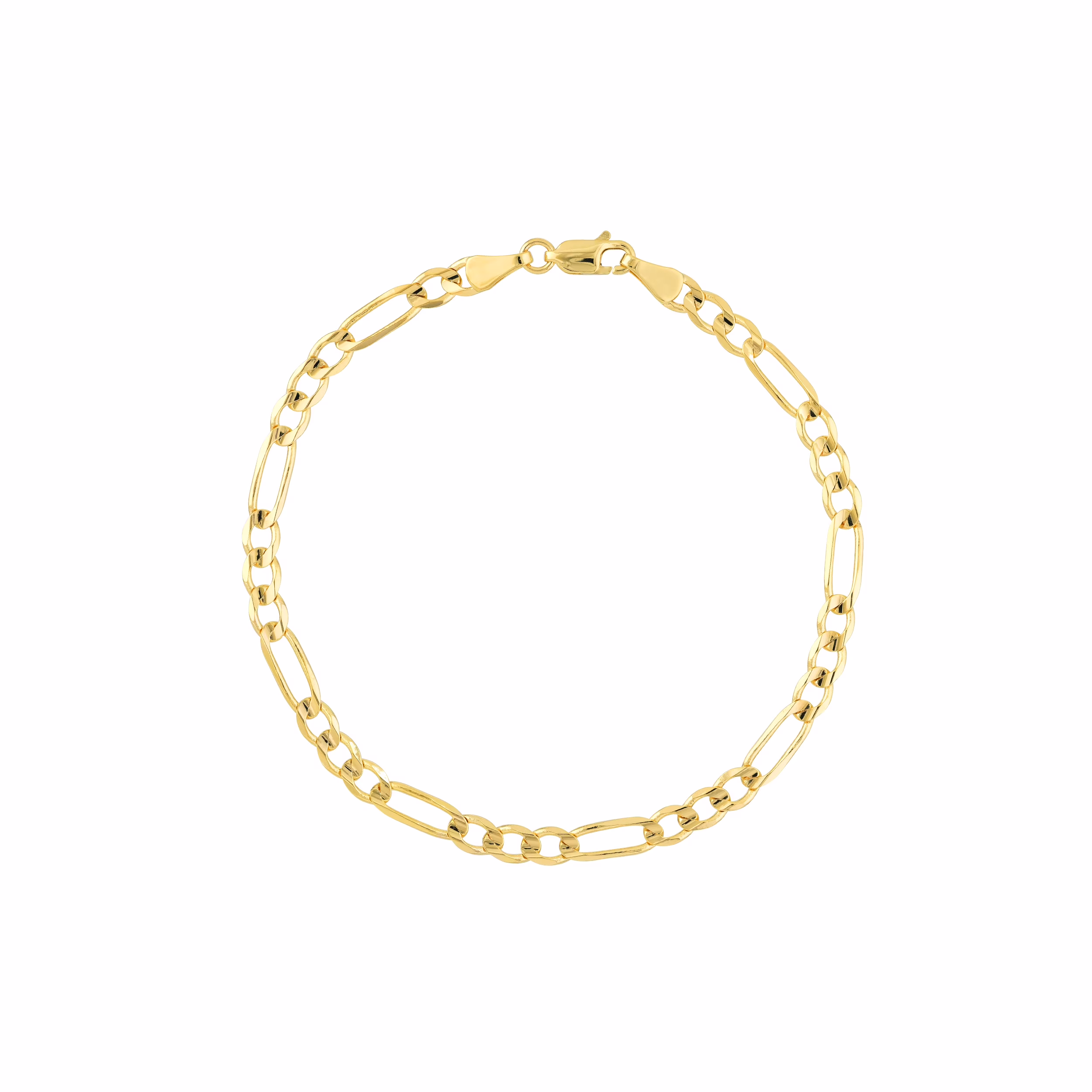 10K Yellow Gold 8" 4.5mm Light Concave Figaro Chain Necklace w/ Lobster Lock - Unisex