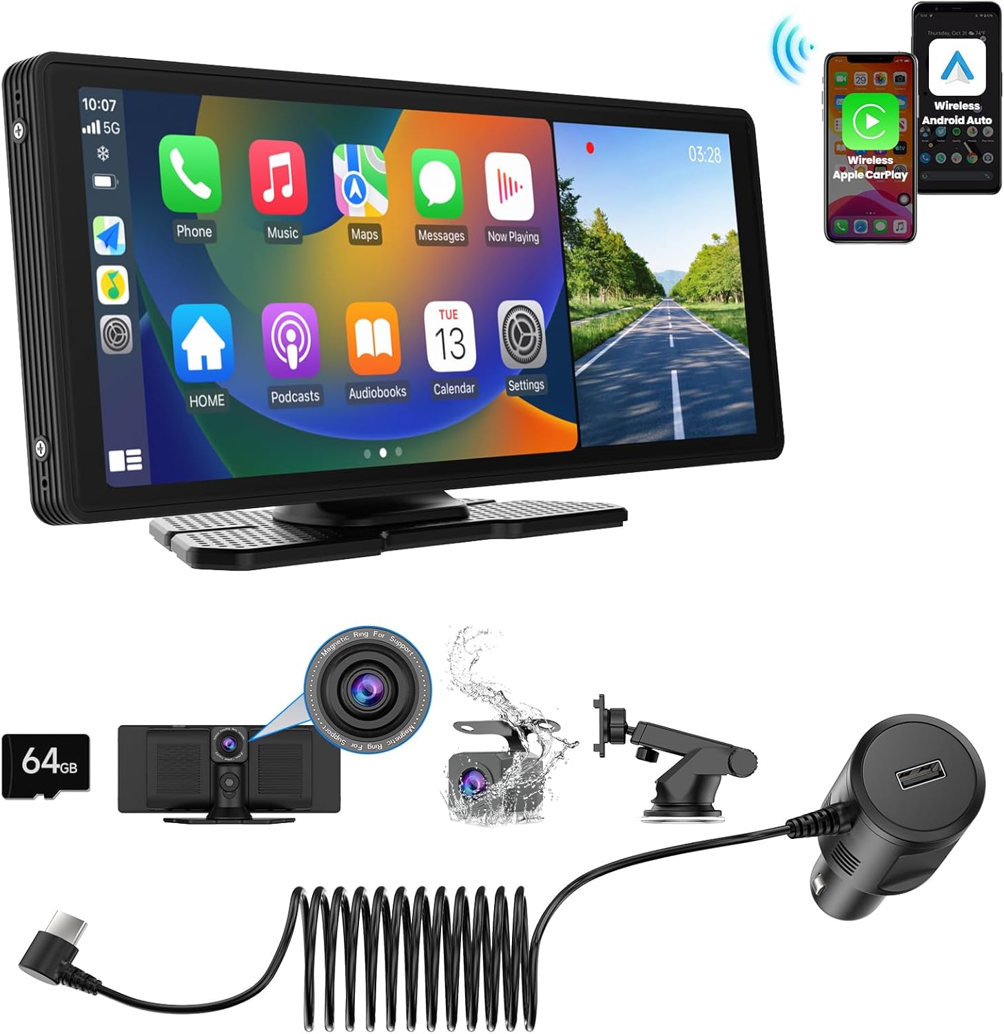 Wireless Carplay Car Stereo, 2024 Portable 9.3" HD Touchscreen Cam Compatible with CarPlay & Android Auto for Car