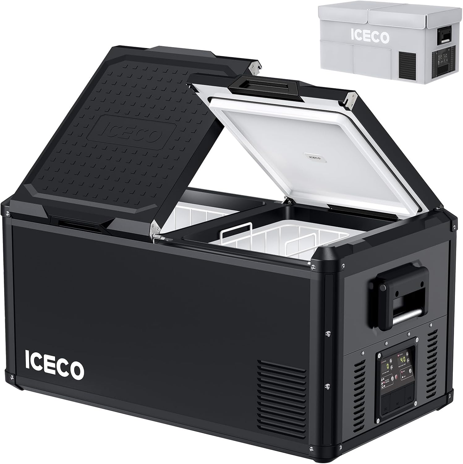 ICECO VL75 Pro 79.2 Quarts Dual Zone Portable Refrigerator with SECOP Compressor, Multi-directional Lid, Dual USB & DC 12/24V