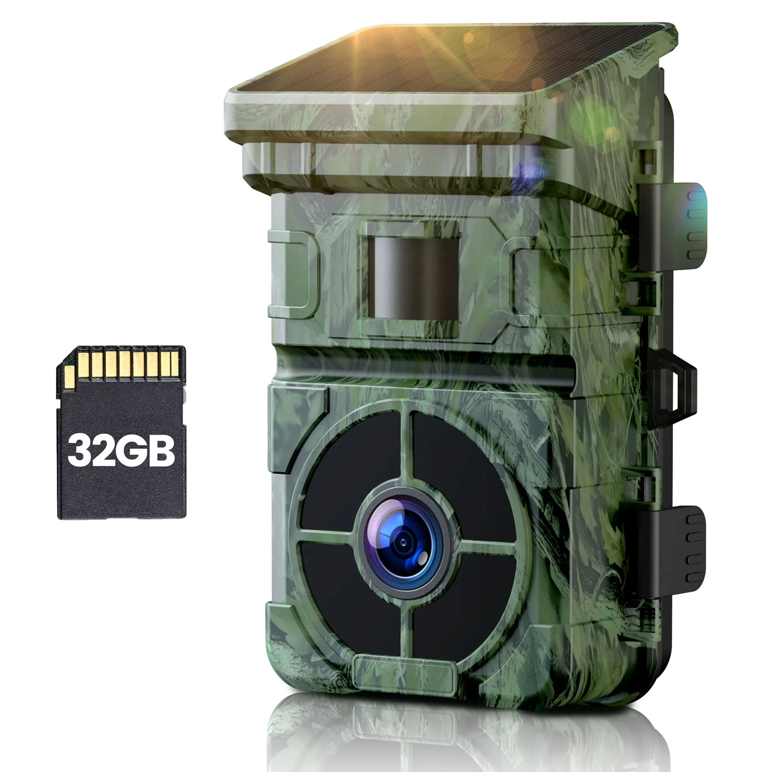 CAMPARK Solar Powered Trail Camera with SD Card 24MP 1080P 2500mAh Built-in Lithium Battery Rechargeable Game Wildlife Hunting Camera with Waterpoof