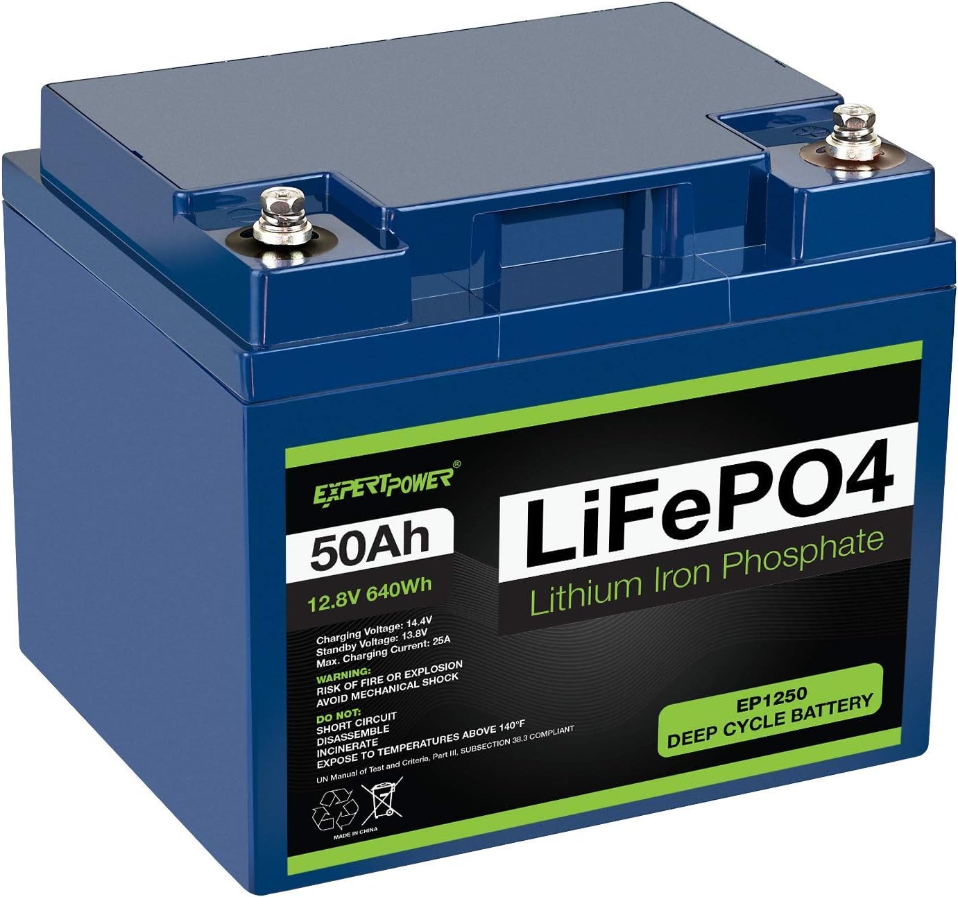 ExpertPower 12V 50Ah Lithium LiFePO4 Deep Cycle Rechargeable Battery | 2500-7000 Life Cycles & 10-Year lifetime | Built-in BMS | Perfect for RV