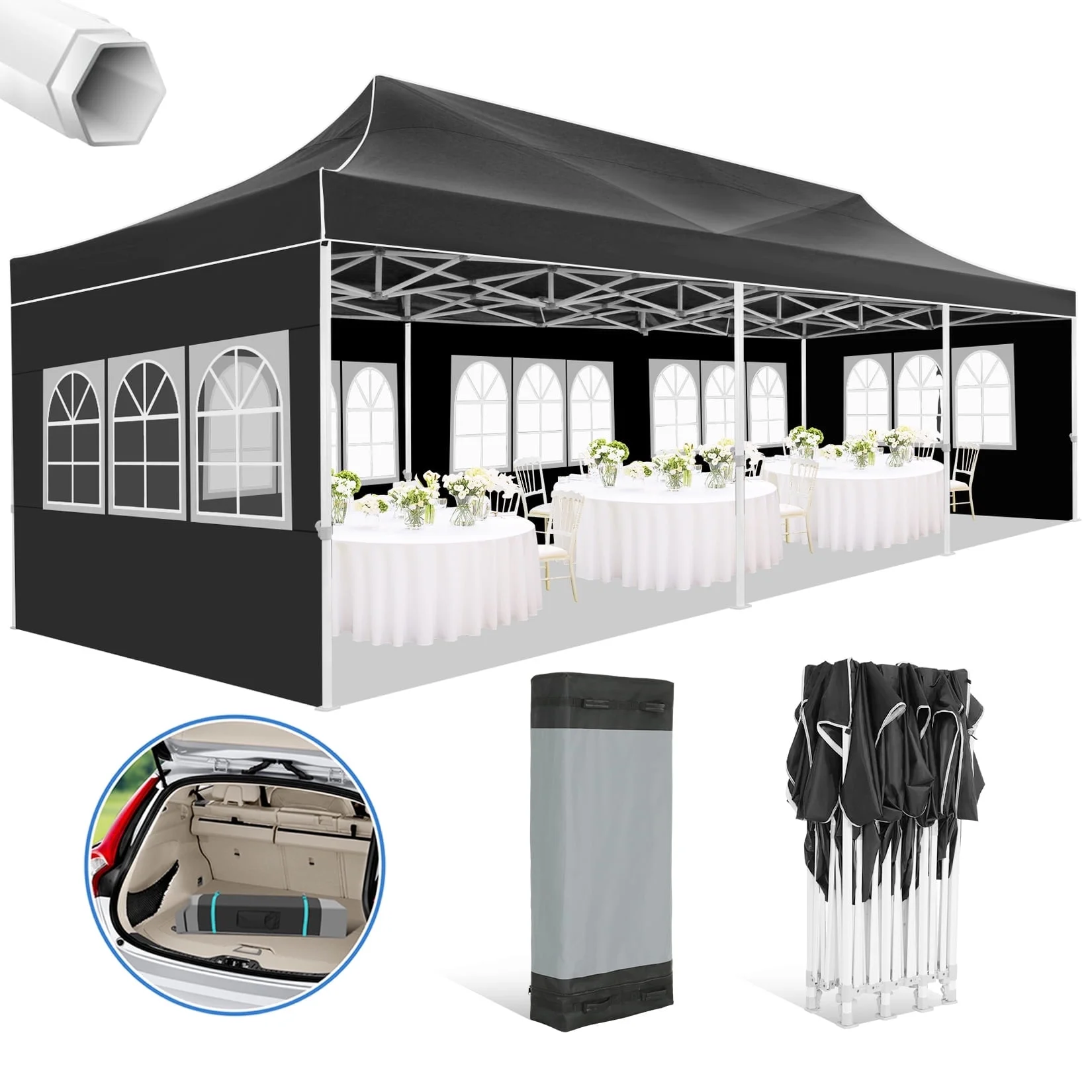 SANOPY 10'x30' EZ Pop Up Canopy, Heavy Duty Commercial Wedding Canopy, Large Waterproof Portable Party Tent with Carry Bag, 8 Removable Sidewalls