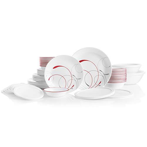 Corelle Vitrelle 78-Piece Service for 12 Dinnerware Set, Triple Layer Glass and Chip Resistant, Lightweight Round Plates and Bowls Set, Mystic Gray