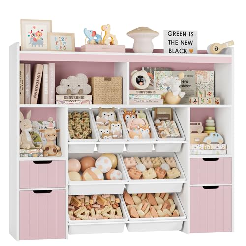 HORSTORS 55" W Toy Storage Organizer with Drawers, Large Kids Toy Storage Box with Removable Bins
