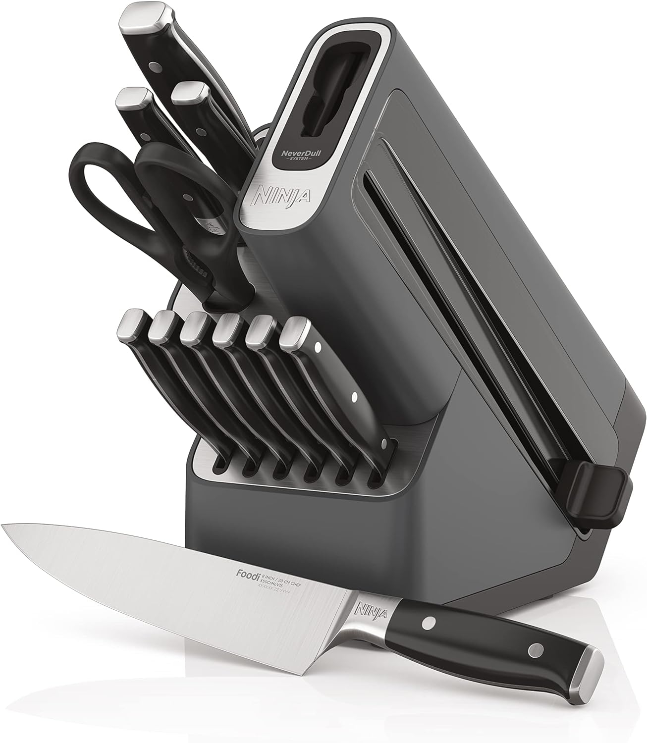 Open Box Ninja K32012 Foodi NeverDull Premium Knife System, 12 Piece Knife Block Set with Built-in Sharpener, German Stainless Steel Knives, Black