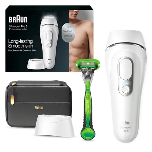 Braun IPL Long Lasting Laser Hair Removal Device for Men and Women, PL5145, with Gillette Razor, Pouch, and Wide Cap Head