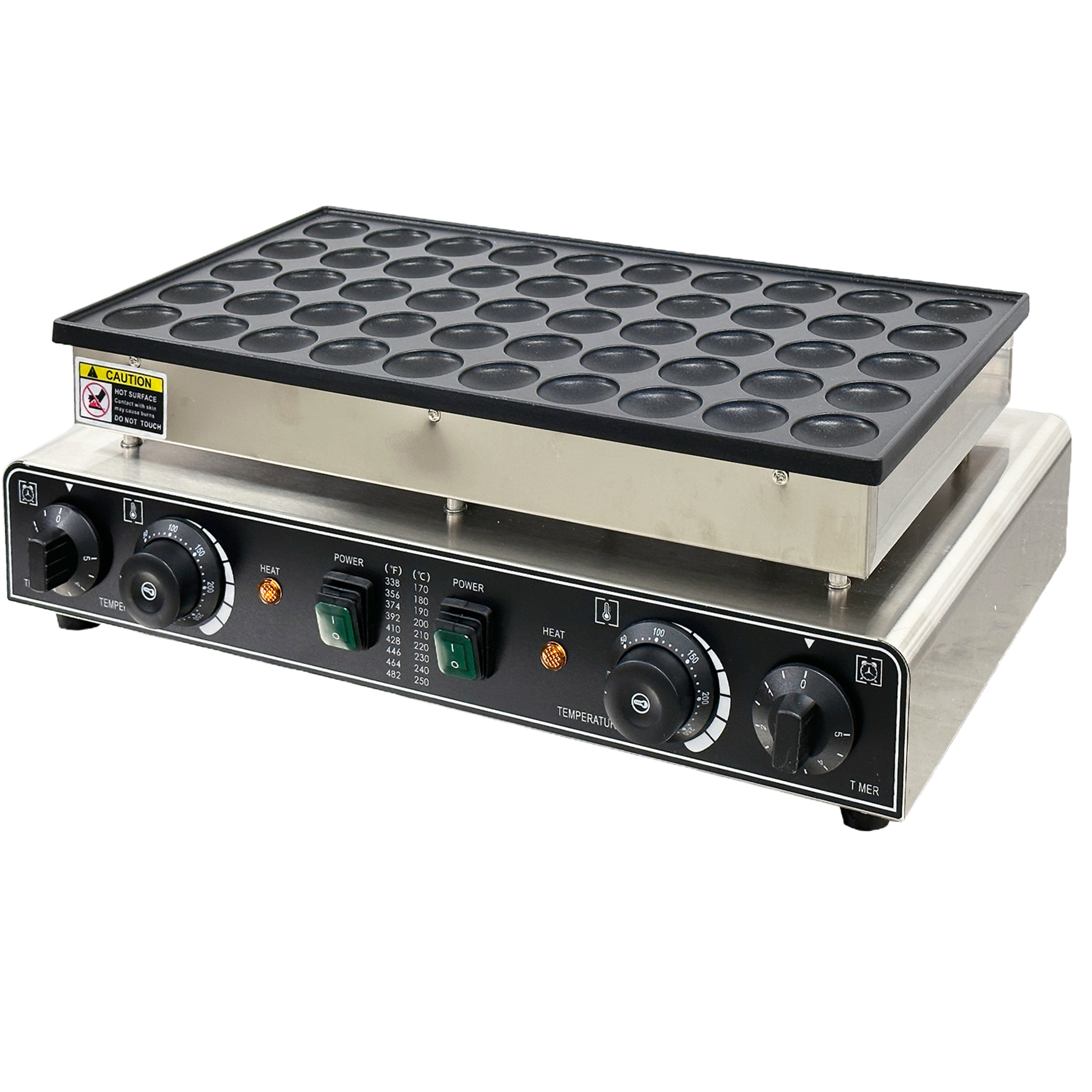 110V Mini Dutch Pancake Maker, 50pcs 1700W Commercial Electric Nonstick Waffle Maker Machine with 2 Thermostats & 2 Timers Seperate Control